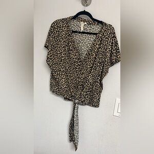 Leopard Print Tie-Front Blouse